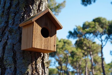 A Quaint Birdhouse in the Pine Forest