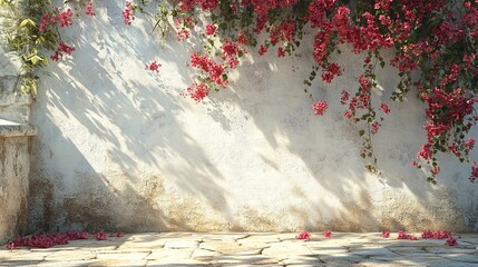 Romantic Mediterranean Garden Wall with Bougainvillea