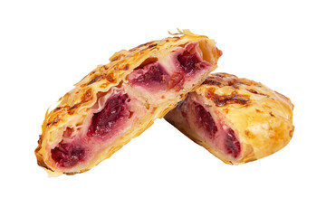 desert pie with cherries and cream cheese isolated on white background