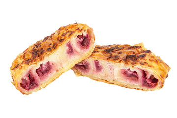 desert pie with cherries and cream cheese isolated on white background