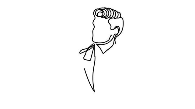 elegant man holding a flower present, continuous line art animation