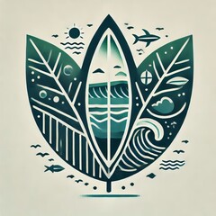 Surfboard shaped leaves denote surfing and ocean activities