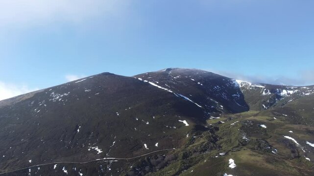Aerial Pan of Pico Liguardi and Sierra del Cordel, Cantabria - Aerial view and pan of Pico Liguardi, Cuenca Proa&ntilde;o, Collado Rumaceo, and Sierra del Cordel in Cantabria, Spain.