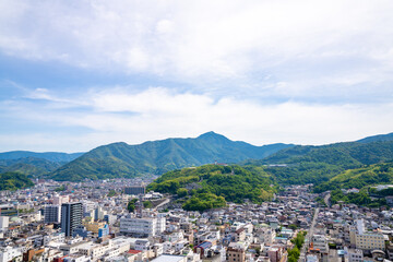宇和島城天守閣からの景色、日本、5月