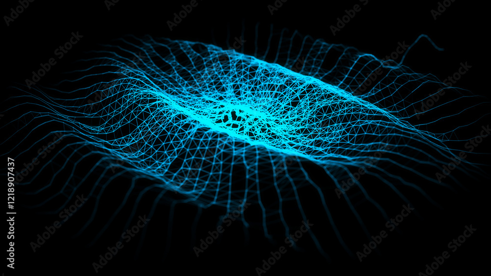 Poster futuristic blue round sound wave texture. portal grid, circle warm hole frame. background for banner