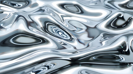 Close-up texture of liquid shiny metal in silver gray color, generative ai