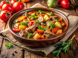 Delicious Hearty Stew, Vegetable & Meat, Food Photography, Plate, Table
