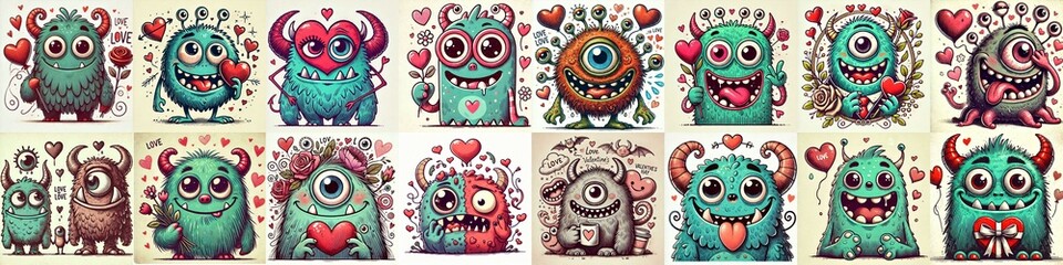 Fototapeta premium Monster in love. Valentine's day concept. AI generated illustration