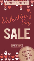 Valentine's Day sale, template discount banner design with multicolored rose hearts to promote purchases in the 14 february. modern vector illustration for poster, flyer, social media, background