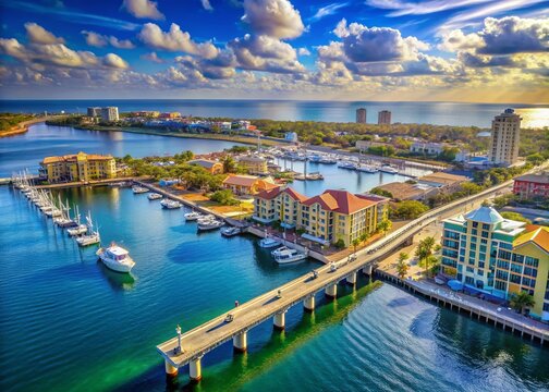 Destin Harbor Aerial View, HarborWalk Village, Marler Bridge, Florida