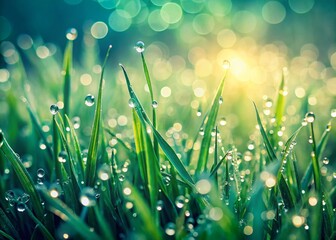 Fototapeta premium Dew Drops on Green Grass Vintage 8K Wallpaper
