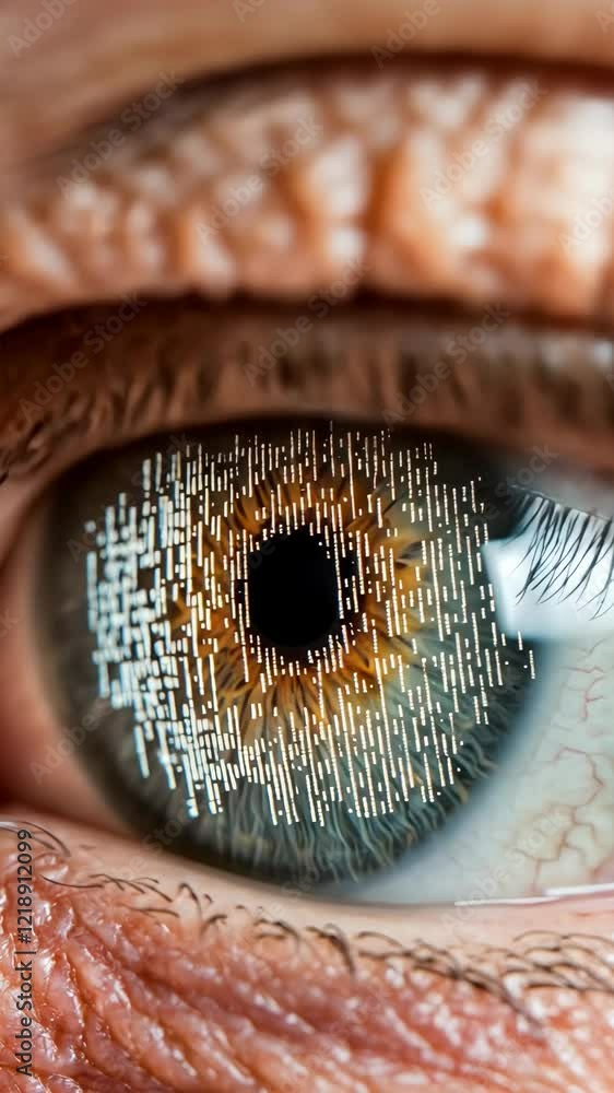 Poster close-up of an eye displaying digital effects and unique patterns emphasizing the beauty of human an