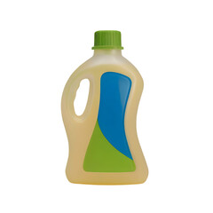 Bottle of yellow liquid with blue and green label, Transparent Background