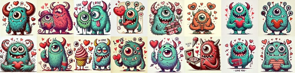 Monster in love. Valentine's day concept. AI generated illustration