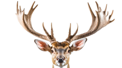 Majestic Deer with Impressive Antlers Standing Proudly Against a Plain Background, Showcasing Nature's Beauty and Wildlife Elegance in a Captivating Portrait
