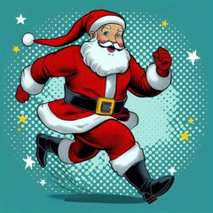 funny santa claus running illustration