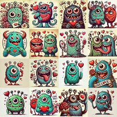 Monster in love. Valentine's day concept. AI generated illustration
