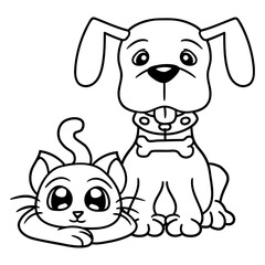Dog Cat Two Friends Team 2 Kitten Puppy Duo Crew Design Lover Art Vector Illustration Card T-Shirt Poster Sticker Graphic Print Decorative Drawing Isolated Logo Decoration Symbol Creative Cool Style
