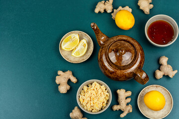 Ginger tea with lemon and honey.