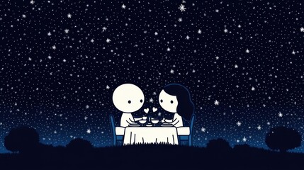 Naklejka premium Charming couple enjoying a romantic dinner under a starry sky