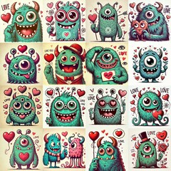 Fototapeta premium Monster in love. Valentine's day concept. AI generated illustration