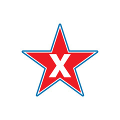 Letter X sign symbol. X logo inside star icon in red. isolated on white