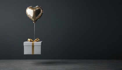 Fototapeta premium Elegant gift boxes with gold accents and a single heart balloon hovering above