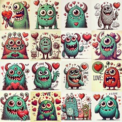 Fototapeta premium Monster in love. Valentine's day concept. AI generated illustration