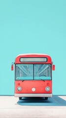 Red vintage bus against a teal background.