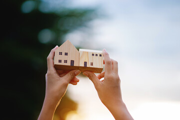 Wooden house model home loan and cash, house and residence, high value real estate