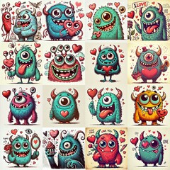 Fototapeta premium Monster in love. Valentine's day concept. AI generated illustration