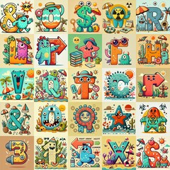 Naklejka premium Cartoon Summer season Monsters Lettering Typeface. AI generated illustration