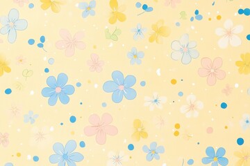 Pastel floral pattern with yellow background and colorful blossoms