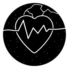 Globe with Heartbeat Icon Silhouette Vector Art for Health, Global Wellness, and Medical Projects
