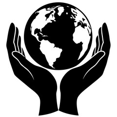 Hands Holding the Earth Silhouette Vector Art for Global Care and Environmental Themes