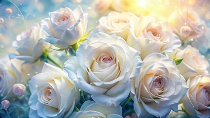 Obraz premium Double Exposure White Roses Bouquet Close-up, Dreamy Floral Art