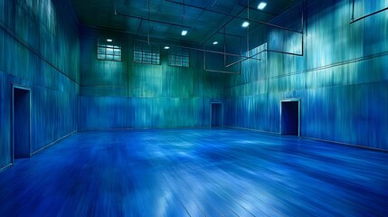 Fototapeta premium Empty Blue Industrial Room with Doors and Windows