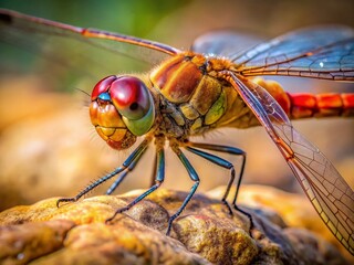 Dragonfly on Rock Close-up - Candid Photography AI Art