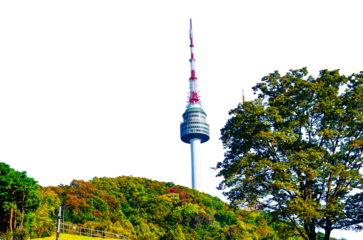 Namsan Mountain Seoul Tower isolate on transparent background, a popular tourist destination. in South Korea.