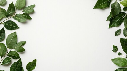 Green leaves frame, white background, nature design, eco-friendly template