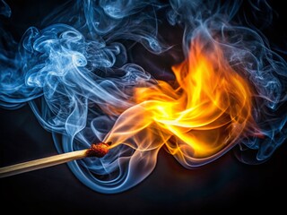 Dramatic Match Ignition Smoke Panoramic Photo, Black Background
