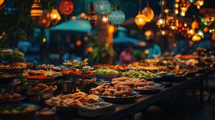 A Lavish Night Buffet Underneath Colorful Moroccan Lanterns