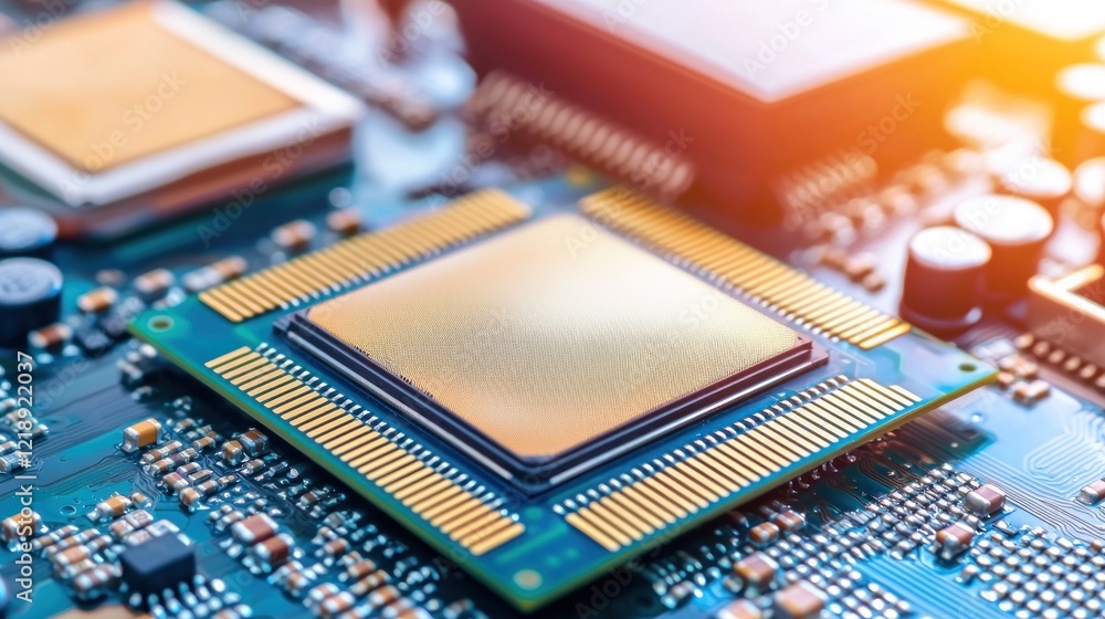 Poster close-up of a microprocessor on a circuit board