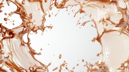 Obraz premium A frame of chocolate liquid splashes, isolated on a white background. 3D rendering, close-up shot, soft lighting. 