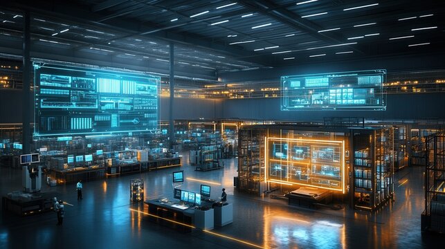 Futuristic Warehouse Advanced Data Processing and Automation