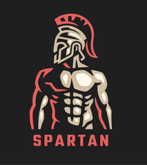 Spartan warrior in a helmet on a dark background.