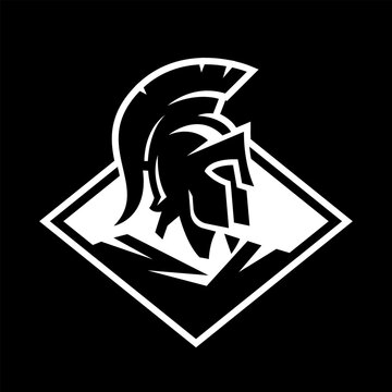 recommend clip art: Spartan warrior logo, emblem on a dark background.