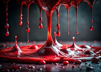 Dripping Blood, Realistic Product Photography, Close-Up, Spooky, Horror,  Blood Texture,  Viscous,  Macabre,  Gory,  Dark,  Dramatic,  Gore,  Medical,  Forensic,  Crime,  Dark Art,  Fluid Dynamics,  B