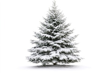 Fototapeta premium Perfect snow covered christmas tree isolated on white background