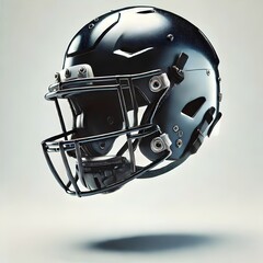 Fototapeta premium Black Football Helmet Close-Up - Modern Protective Sports Gear Isolated on Light Background